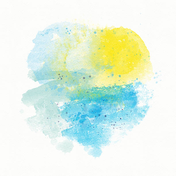 abstract blue Yellow watercolor background, divorce, spot and spray. abstract blue Yellow watercolor background, divorce, spot and spray. Sun and sea, beach, sunset divorce beach stock illustrations