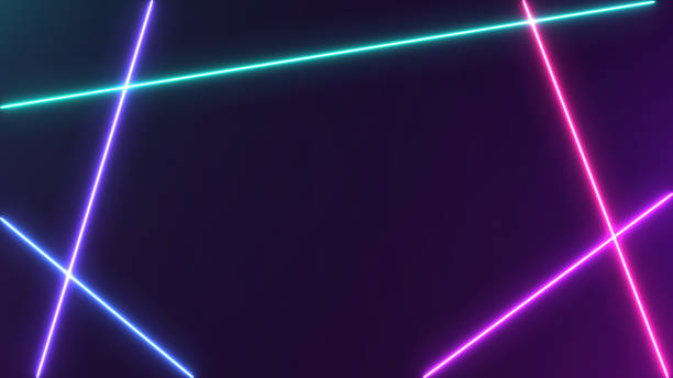 抽象的なネオンの明るいレンズフレアは、黒の背景に着色。レーザーはバナー広告技術のためのカラフルなデザインを示しています - 1980～1989年点のイラスト素材／クリップアート素材／マンガ素材／アイコン素材