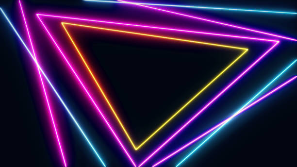 抽象的なネオンの明るいレンズフレアは、黒の背景に着色。レーザーはバナー広告技術のためのカラフルなデザインを示しています - 1980～1989年点のイラスト素材／クリップアート素材／マンガ素材／アイコン素材