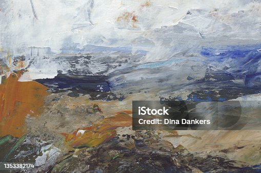 istock Abstract painting. Acrylic texture in soft pastel colors like gray, beige, brown and blue . Modern art landscape. Painted background 1353382174