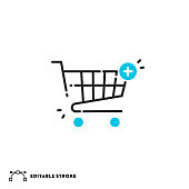 istock Add Item to Shopping Cart Flat Line Icon with Editable Stroke 1322319575