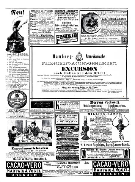 ilustrações, clipart, desenhos animados e ícones de anúncios de 1892 em uma revista alemã - davos