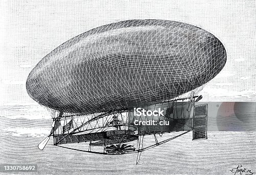 istock Aerostat airship of M.C. Campbell, lost at sea on July 10, 1889 1330758692