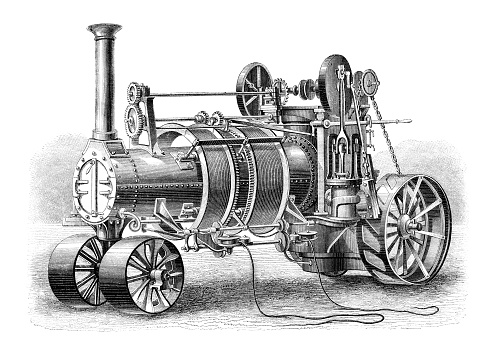 Agriculture Steam Engine 1865 Stock Illustration - Download Image Now