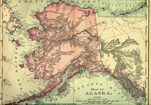 An old map of the state of Alaska in USA scanned from a XIX century original   CLICK ON THE LINKS BELOW FOR HUNDREDS OF SIMILAR IMAGES: