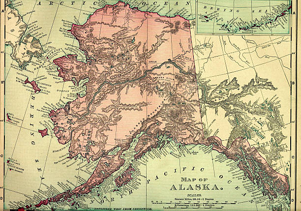 bildbanksillustrationer, clip art samt tecknat material och ikoner med alaska old map - alaska