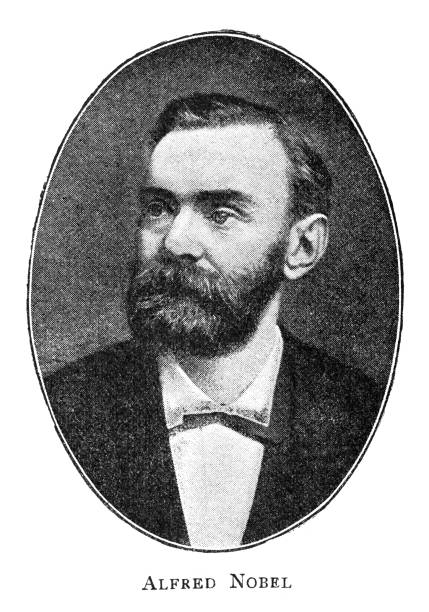 Alfred Bernhard Nobel swedish engineer portrait 1896 vector art illustration