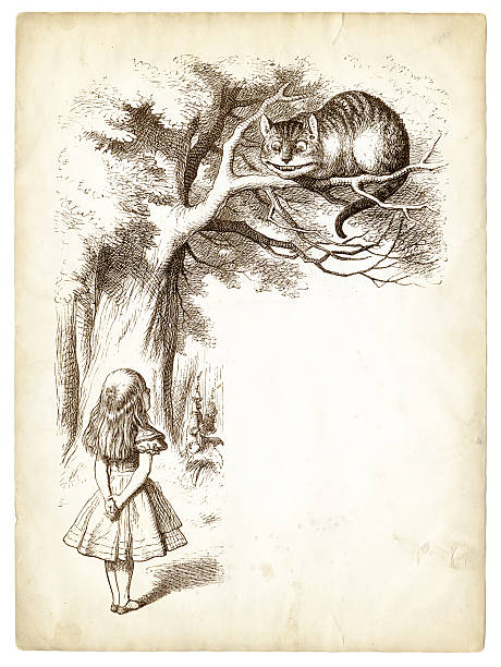 Alice and the Cheshire cat engraving 1898 Alice's Adventures in Wonderland cheshire england stock illustrations