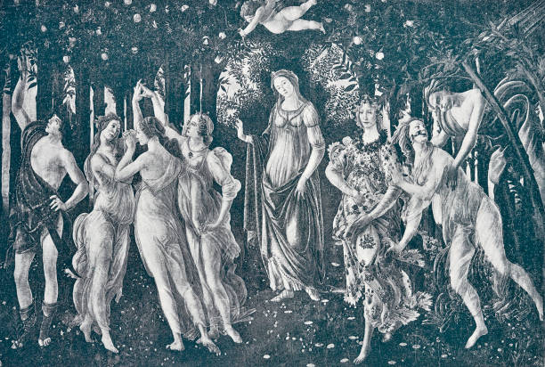 Allegory of Spring, by Sandro Botticelli Illustration from 19th century. botticelli stock illustrations