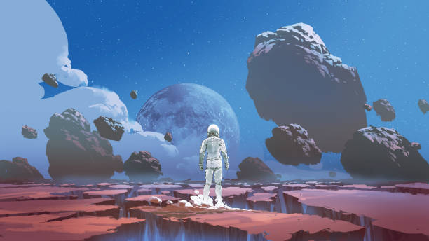 alone in the deserted planet vector art illustration