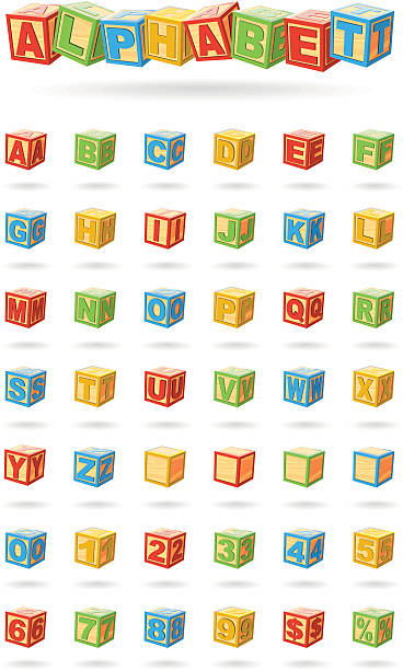 alphabet on a baby cubes "File includes AI, EPS, CDR and HiRes jpg" block shape stock illustrations
