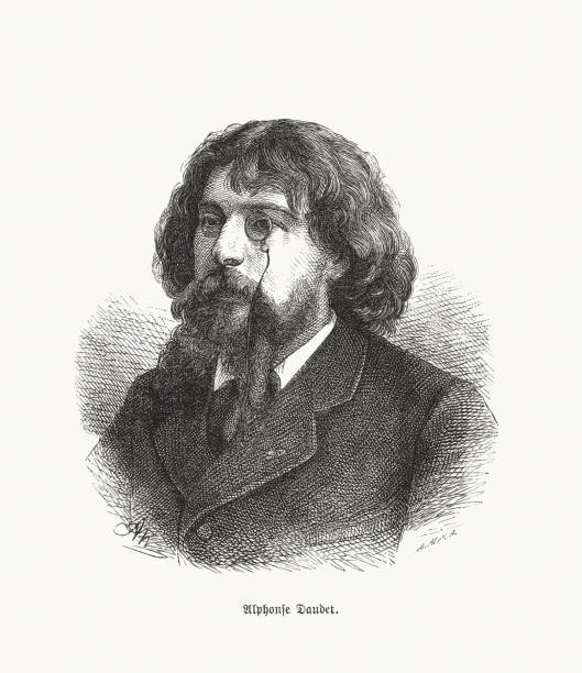 Alphonse Daudet (1840-1897), French novelist, wood engraving, published in 1893 vector art illustration