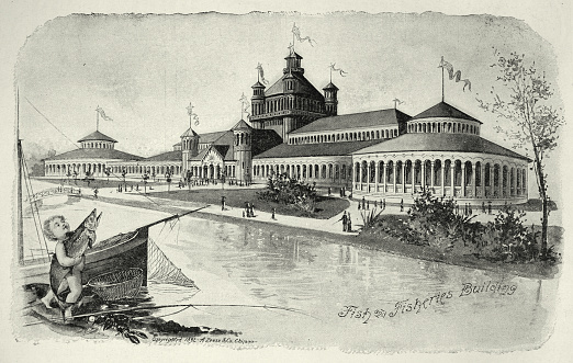 Vintage illustration American architecture, Fish and Fisheries Building of Chicago World's Fair, 1893, 19th Century