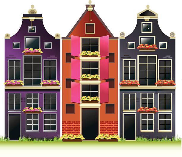 stockillustraties, clipart, cartoons en iconen met amsterdam canal houses - nederland rijtjeshuis
