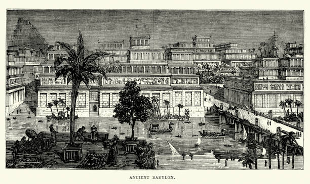 Ancient Babylon Vintage engraving of Ancient Babylon. Babylon (Akkadian: Babili or Babilim; Arabic: Babil) was a significant city in ancient Mesopotamia, in the fertile plain between the Tigris and Euphrates rivers. mesopotamian stock illustrations
