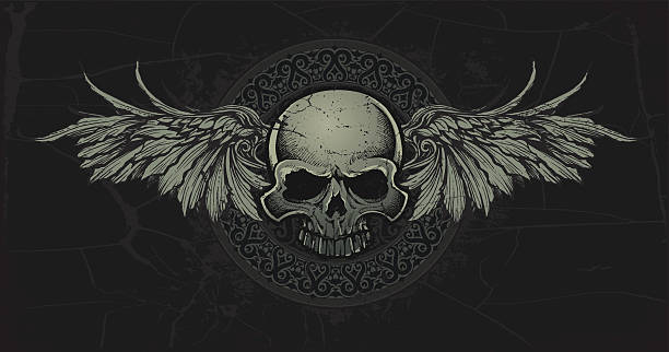 Ancient Celtic Skull with Wings Medallian  skulls tattoos stock illustrations