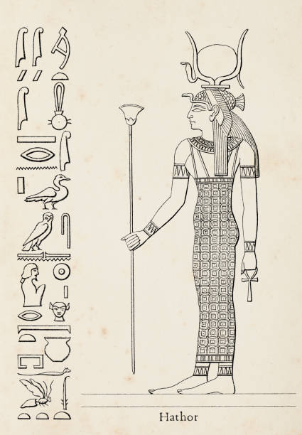 Ancient egyptian hieroglyph of goddess Hathor vector art illustration