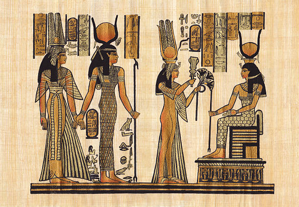 stockillustraties, clipart, cartoons en iconen met ancient egyptian papyrus - cleopatra