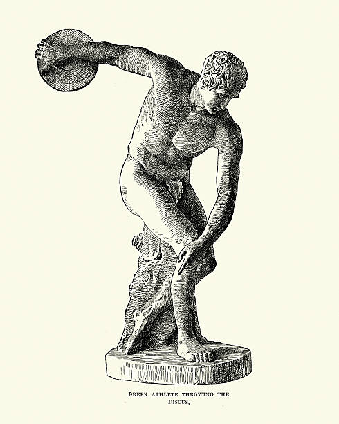 Ancient Greek Athlete throwing the Discus Vintage engraving of a Ancient Greek Athlete throwing the Discus ancient history stock illustrations