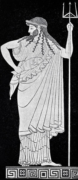 Ancient greek god Poseidon Illustration from 19th century poseidon statue stock illustrations