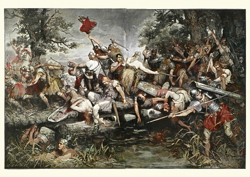 Vintage illustration. Fight During the Retreat of Germanicus.  After Leeke Ferdinand