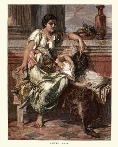 illustrazioni stock, clip art, cartoni animati e icone di tendenza di antiche donne romane a pompei nel 79 d.c. - pompei