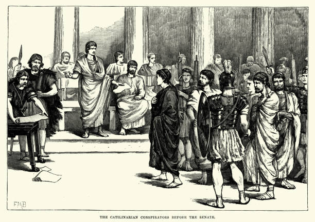 ilustraciones, imágenes clip art, dibujos animados e iconos de stock de antigua roma - catilinarian conspiradores ante el senado - senate