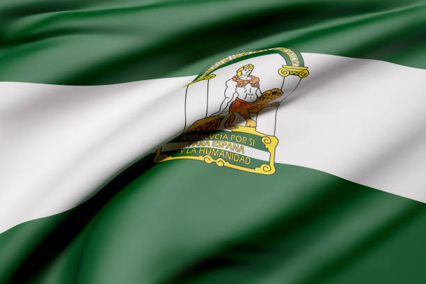 Andalucia flag 3d rendering of an Andalucia flag waving andalusia stock illustrations