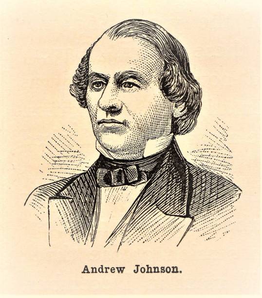 портрет эндрю джонсона, , 17-й президент сша, гражданская война, реконструкция - johnson & johnson stock illustrations