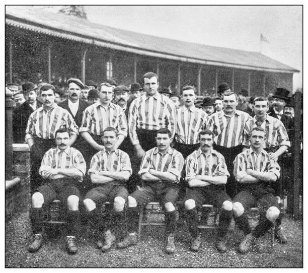 Antique black and white photograph of sport, athletes and leisure activities in the 19th century: Football team, Sheffield United vector art illustration