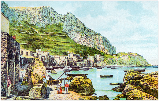 Antique color illustration from German children fable book: Capri