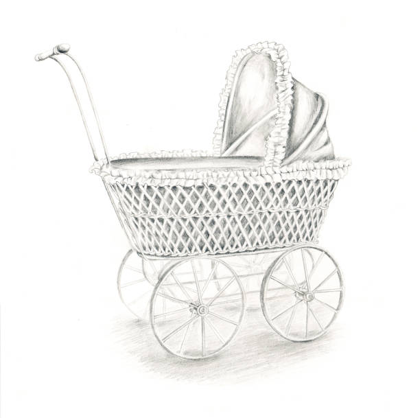 Antique Doll Stroller Pencil Drawing of an Antique Doll Stroller baby carriage stock illustrations