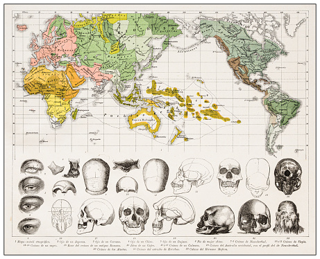 Antique engraving collection, Ethnography: World Map