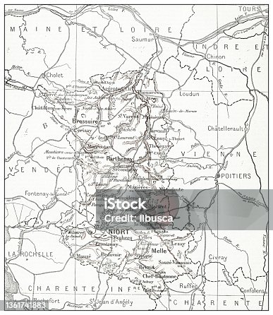 istock Antique French map of Deux-Sevres (département) 1361741883