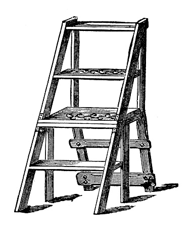 Antique household book engraving illustration: Step ladder