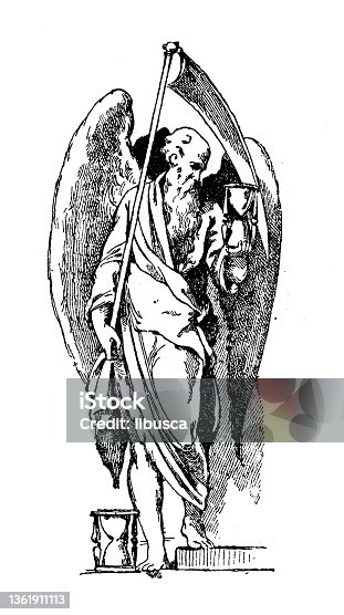 istock Antique illustration: Angel with Hourglass 1361911113