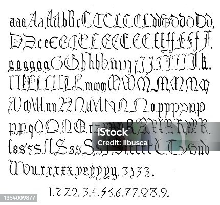 istock Antique illustration: Gothic style script, 14th to 16th century 1354009877