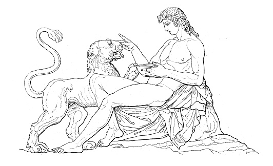 Antique illustration: Greek Art, Dionysus in the Choragic Monument of Lysicrates