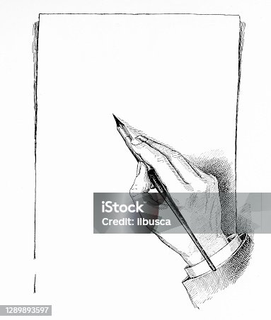 istock Antique illustration: Hand writing on blank sheet 1289893597