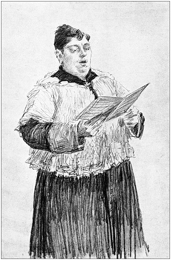 Antique illustration: Italian soprano singing