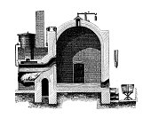 istock Antique illustration of 19th century industry, technology and craftsmanship: Sulphur refinement 1364420711
