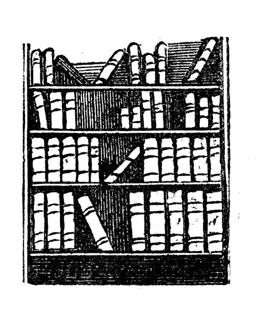 Antique illustration of bookshelf  drawing of a bookshelf stock illustrations