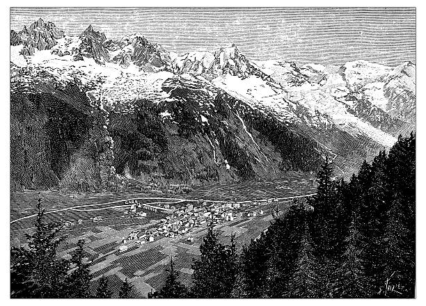 ilustrações de stock, clip art, desenhos animados e ícones de antique illustration of chamonix, mont blanc - mont blanc
