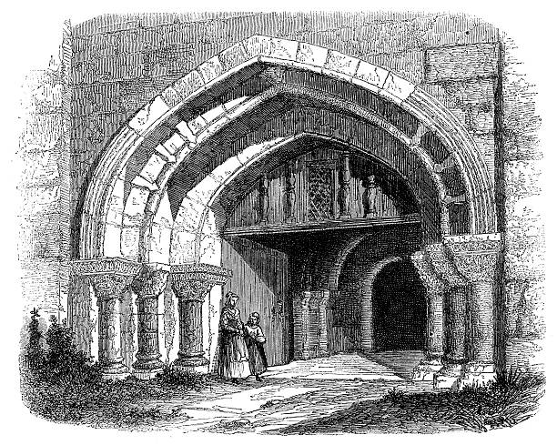 stockillustraties, clipart, cartoons en iconen met antique illustration of entrance to saint cyr la rosiere - rosières