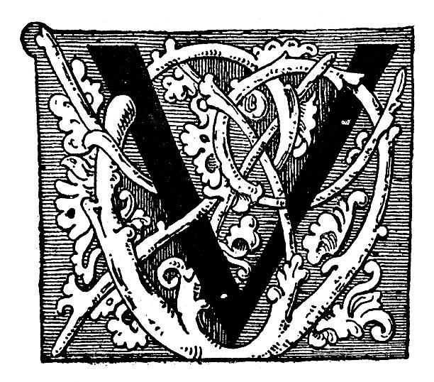 Antique illustration of letter V Antique illustration of letter V drawing of a fancy letter v stock illustrations
