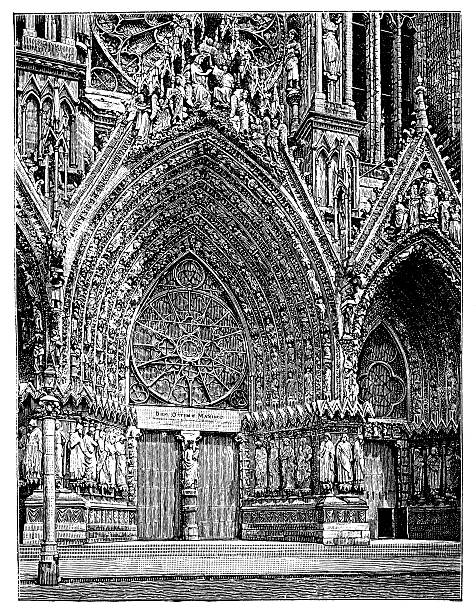 illustrations, cliparts, dessins animés et icônes de ancienne illustration de rheims cathédrale - reims