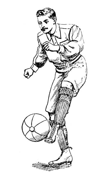 Antique illustration of sports and leisure activities: Football player Antique illustration of sports and leisure activities: Football player black and white football clipart pictures stock illustrations
