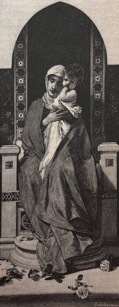 골동품 일러스트레이션 - 지오반니 모렐리의 마돈나와 차일드라고 불리는 그림 - madonna stock illustrations