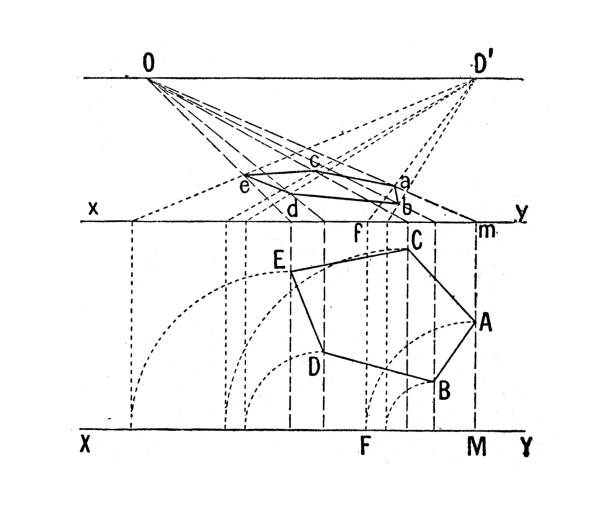 Antique illustration: Perspective geometry diagram vector art illustration