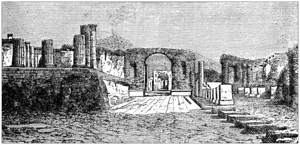 illustrazioni stock, clip art, cartoni animati e icone di tendenza di illustrazione antica: pompei forum - pompei